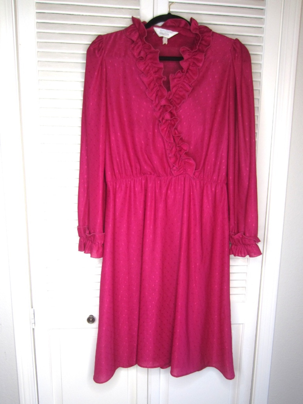 Vintage Fuschia ruffle faux wrap midi dress - Size 14